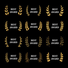 Wall Mural - best award vector gold award laurel wreath set. winner label, leaf symbol victory, triumph and succe