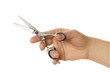 © pavelvinnik - hairdresser holding in hand scissors for cutting hair isolated on white background