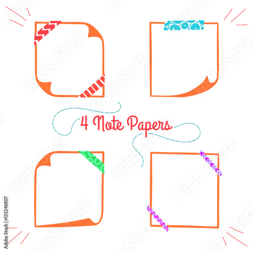 Four Note Papers With Washi Tape In Cartoon Style Linear Memo