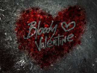 Red Bloody valentine heart on grunge cement background