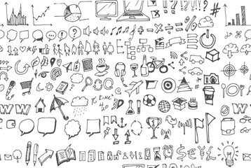 Hand drawn seamless doodle pattern with business symbols