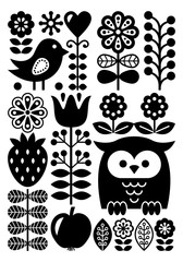 Wall Mural - Finnish inspired folk art pattern - Scandinavian, Nordic style - monochrome