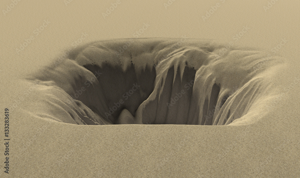 deep pit in the desert 3d rendering - obrazy, fototapety, plakaty 