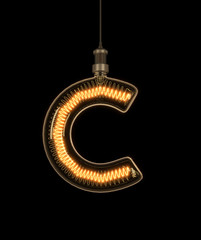 Alphabet C made of light bulb. 3D illustration