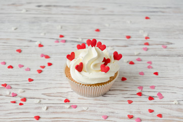 Cupcake decorated with hearts