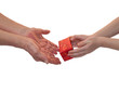 © Dmitriy - Baby hand giving a gift from the hands of old women. Isolated on