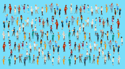 Wall Mural - People Group Different Occupation Set, Employees Mix Race Workers Banner Flat Vector Illustration