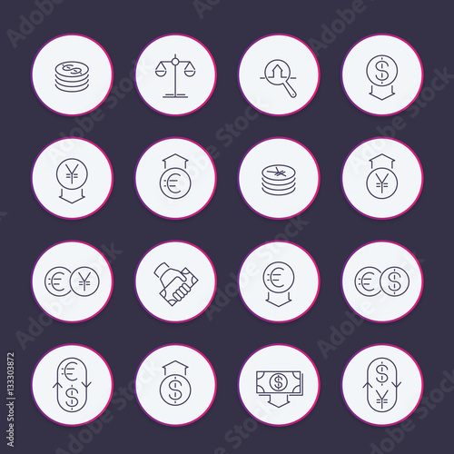 Currency Line Icons Set Money Transfer Coins Monetary Policy - 