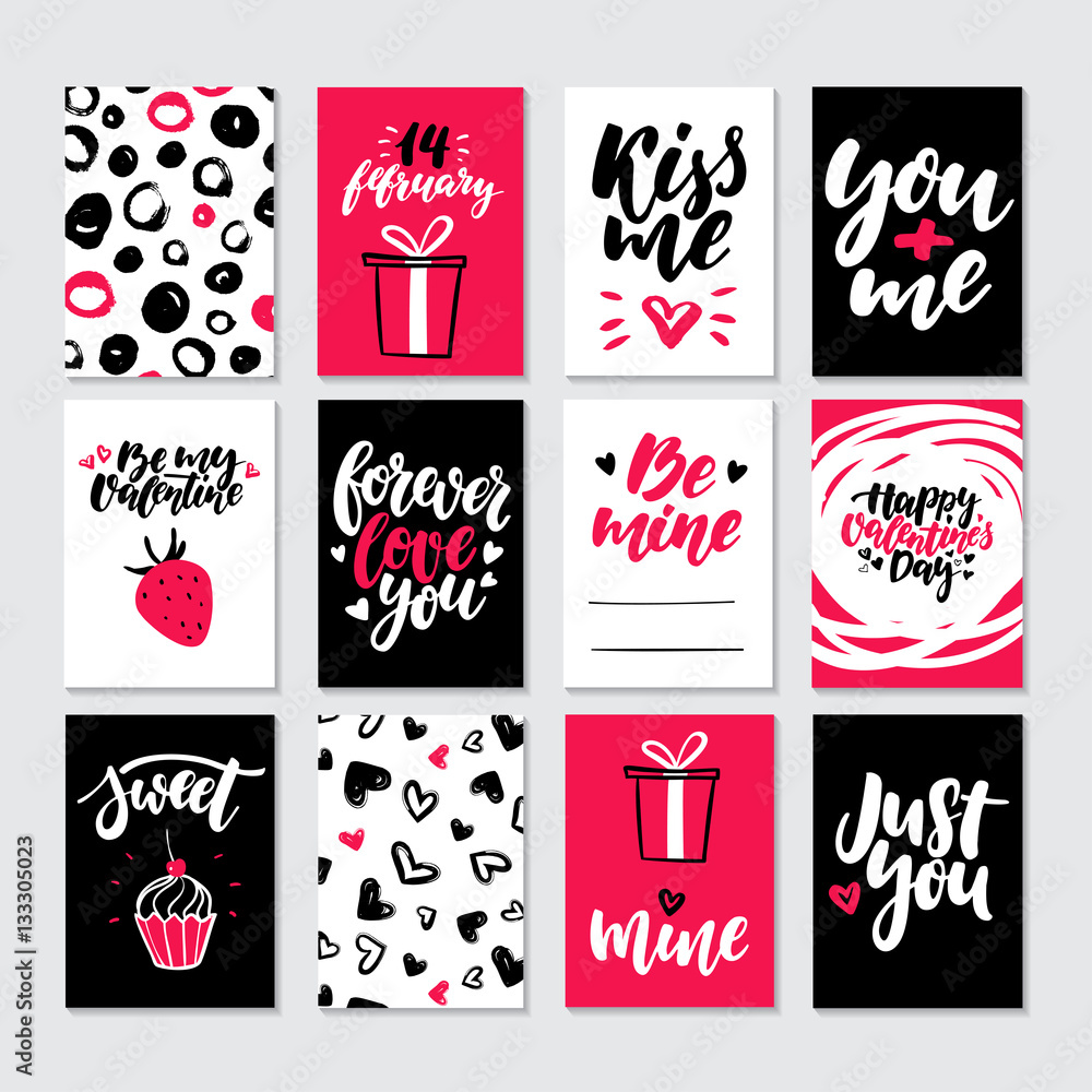 Valentines day gift card vector set. Hand drawn printable templates ...