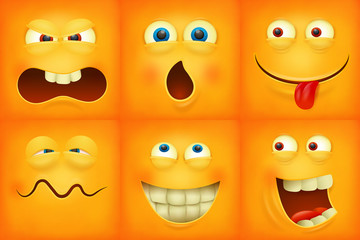 Wall Mural - Set of emoticons yellow faces emoji characters icons