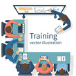 © hvostik16 - Business training concept. Corporate training staff. Briefing meeting. Business seminar. Vector illustration flat design. Conference employee. Planning decisions.
