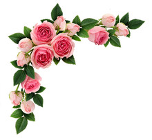 Pink Rose Flowers And Buds Corner Arrangement