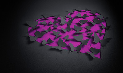 Wall Mural - paper butterflies with heart , happy valentine's day - 3d romantic card / background ( love , butter