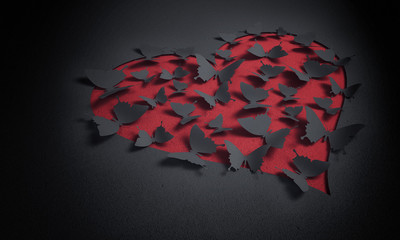 Wall Mural - paper butterflies with heart , happy valentine's day - 3d romantic card / background ( love , butter