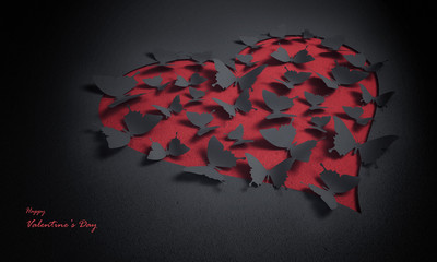Wall Mural - paper butterflies with heart , happy valentine's day - 3d romantic card / background ( love , butter