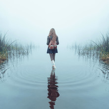 Girl In The Fog In The Lake
