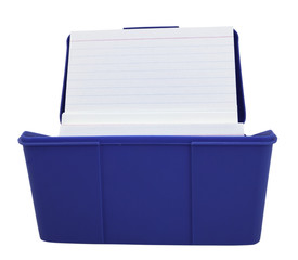 Wall Mural - Isolated blue file card box with blank index card. Horizontal.