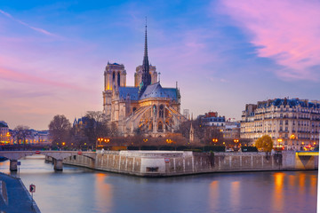 Wall Mural - Picturesque grandiose sunset over Cathedral of Notre Dame de Paris, France