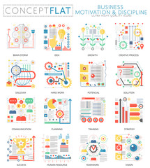 Poster - Infographics mini concept Business motivation icons for web. Premium quality color conceptual flat design web graphics icons elements. Business motivation discipline concepts.