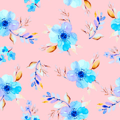  Watercolor seamless background with flowers.
