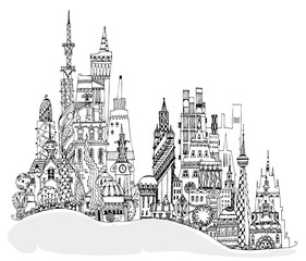  Modern city illustration with a lots of detailed buildings and trees
