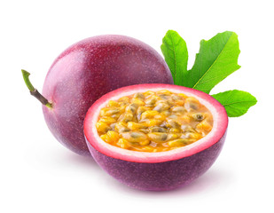 Poster - Isolated passionfruits. One and a half passion fruits (maracuya) isolated on white background with clipping path
