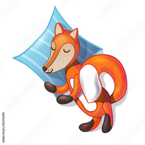 Cute Cartoon Sleeping Fox With Pillow Isolated On White Background