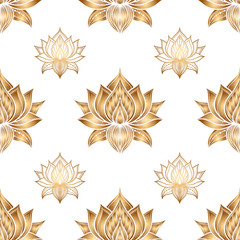 Wall Mural - Seamless pattern with lotus flowers. Vector hand drawn illustration.