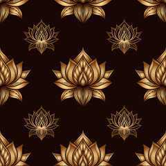 Wall Mural - Seamless pattern with lotus flowers. Vector hand drawn illustration.