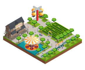 Wall Mural - Amusement Park And Attractions Isometric Concept 