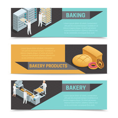 Wall Mural - Bakery Factory Isometric Banner Set