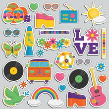 Vintage 1960s Hippie Style Patch Sticker Set