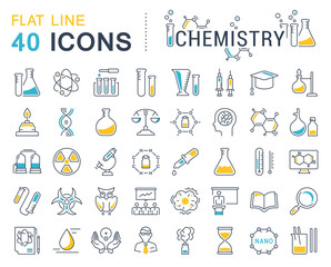 Wall Mural - set vector flat line icons chemistry