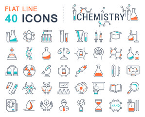 Wall Mural - set vector flat line icons chemistry