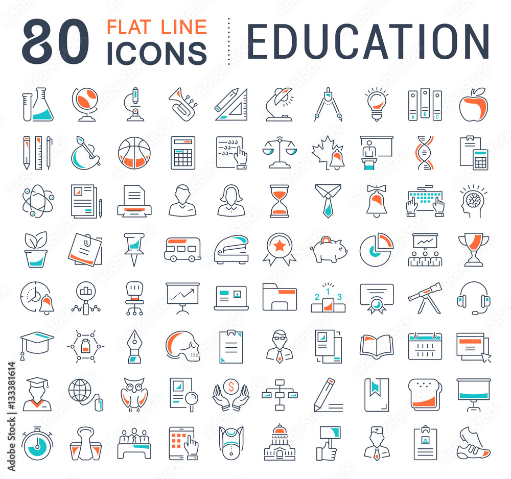 Set Vector Flat Line Icons Education Stock Vector | Adobe Stock