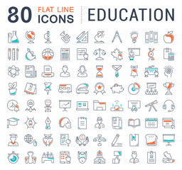 Set Vector Flat Line Icons Education