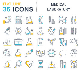 Wall Mural - set vector flat line icons medical laboratory