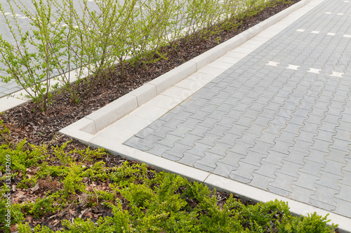 Gepflasterter Parkplatz Mit Grunstreifen Offentlicher Raum