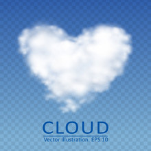 Vector Cloud In The Form Of Heart On A Transparent Blue Sky. Vector Collection 3.