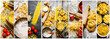 Food collage of italian pasta .