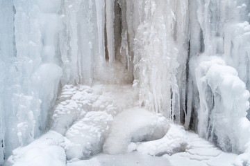 Canvas Print - Ice, Frozen at waterfall cascade in mountain Mecsek