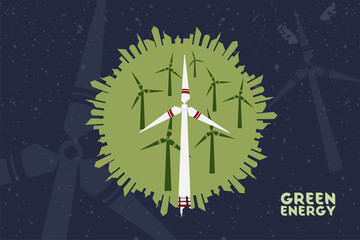 Wall Mural - Save environment and green power concept. Round shape of city represent world with windmill inside.