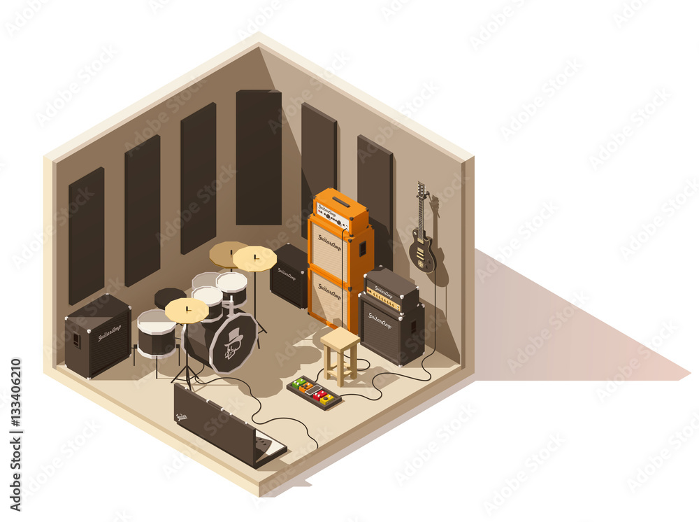Vector isometric low poly recording studio icon Stock Vector | Adobe Stock