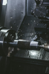 Lathe equipment in the factory manufacturing metal structures