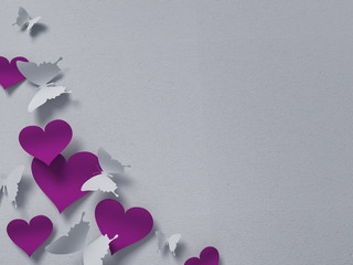 Wall Mural - paper butterflies and hearts , happy valentine's day - 3d romantic card / background ( love , butter