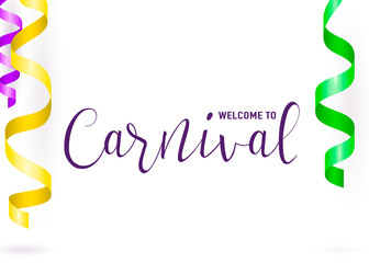 Wall Mural - Vector illustration of carnival card with serpentine and text lettering sign