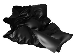 Black satin fabric flying in the wind