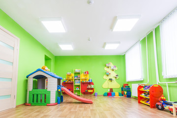 Green game room in the kindergarten