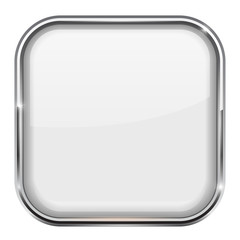 Wall Mural - white square button. shiny 3d icon with metal frame