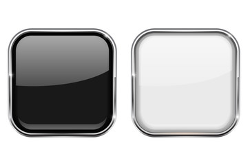 Wall Mural - black and white square buttons. in chrome frame